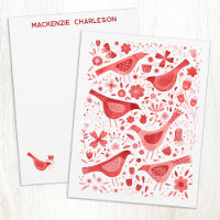 Vogel en wilde bloem aquarel rood gepersonaliseerd