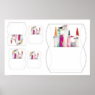 Vogel Feest Design Kussen Doos Verpakking Print