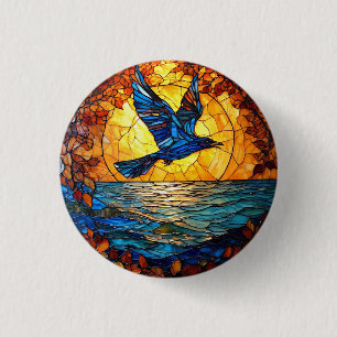 Vogel Flyer Over Zonsondergang Oceaan Ronde Button 3,2 Cm