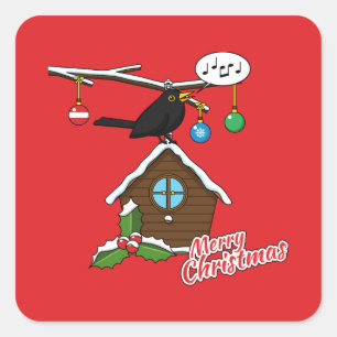 Vogel House Merry Kerstmis Vierkante Sticker