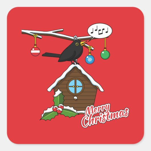 Vogel House Merry Kerstmis Vierkante Sticker (Voorkant)
