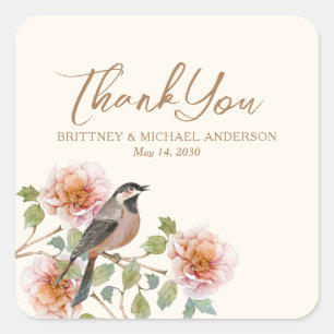 Vogel in Bloemen Bruiloft Vierkante Sticker