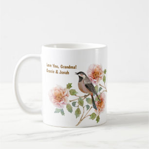 Vogel in bloemen en foto koffiemok