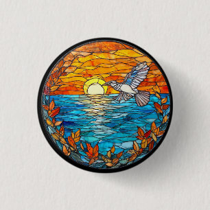 Vogel in de vlucht boven de oceaan bij zonsonderga ronde button 3,2 cm