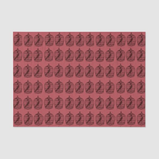 Vogel in een Cage Burgundy Pattern Tissuepapier (Voorkant)