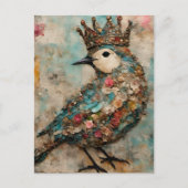 Vogel in een Crown Mixed Media Collage Briefkaart (Voorkant)