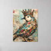 Vogel in een Crown Mixed Media Collage Canvas Afdruk (Voorkant)