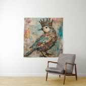 Vogel in een Crown Mixed Media Collage Wandkleed (In situ)