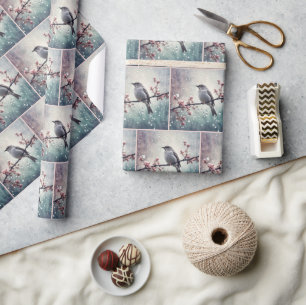 Vogel in regendruppels cadeaupapier