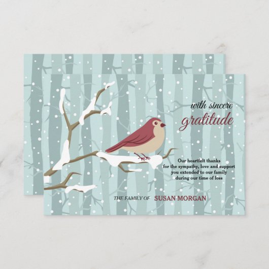 Vogel in Snow Bereavement - Hartelijk dank Bedankkaart (Voorkant / Achterkant)
