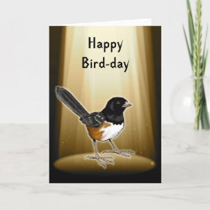 Vogel in Spotlight, Happy Bird Day, Pun, Birthday Kaart