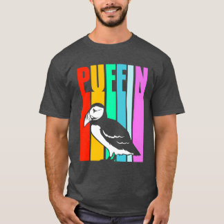 Vogel kijken Ornitholoog Retro Kleurrijke Puffin T-shirt