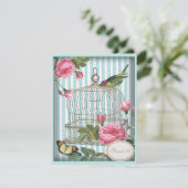  Vogel, Kooi, Vlinder & Rozen Sweet 16 Kaart (Staand voorkant)