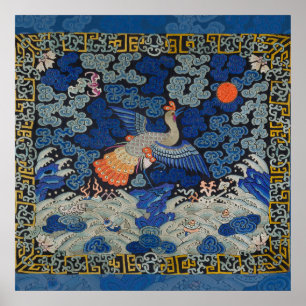 Vogel Kunstwerk Kuif Chinese borduurwerk kunstwerk Poster