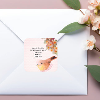  vogel met bloemen adres vierkante sticker