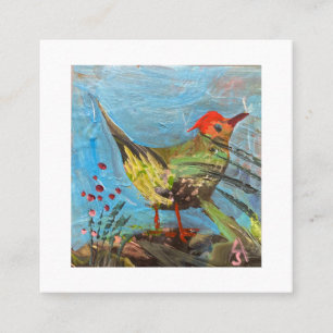 vogel met een rode kop, schilderij, hedendaagse ku vierkante visitekaartje