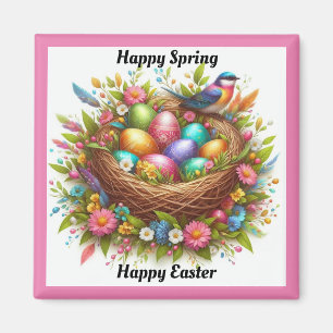 Vogel met gekleurde eieren magneet