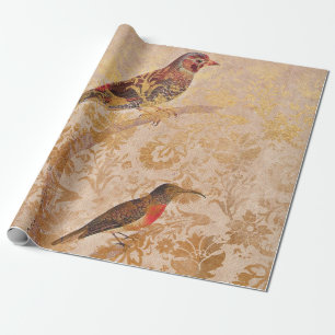 vogel met goud cadeaupapier
