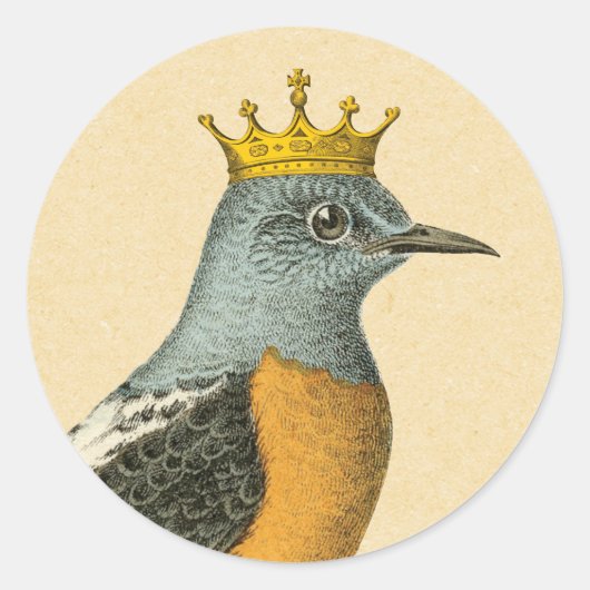  vogel met goudkroon ronde sticker (Voorkant)