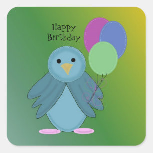 Vogel met verjaardagsballonnen vierkante sticker