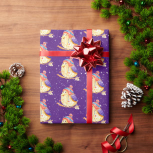 Vogel met winterPet op Paars Cadeaupapier