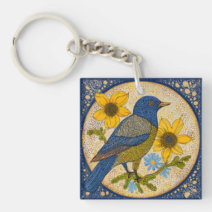🌻 Vogel Met Zonnebloemen Natuur Geschenk Vogellie Sleutelhanger