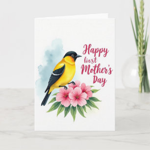 Vogel Moederdagkaart met Bloemen Kaart