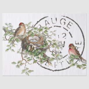Vogel Nest Frans Postmerk Vintage Decoupage Tissuepapier