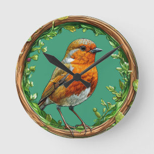 Vogel Omlijst door Levendige Bloemen Ronde Klok