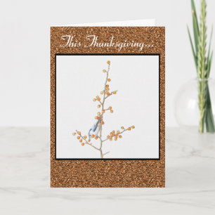 Vogel op Bes een Tak Thanksgiving Kaart