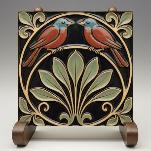 Vogel op bloemen Art Deco Nouveau Faux Reliëf Tegeltje
