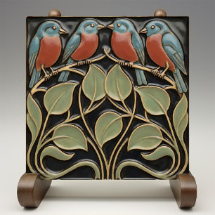 Vogel op bloemen Art Deco Nouveau wanddecoratie Tegeltje