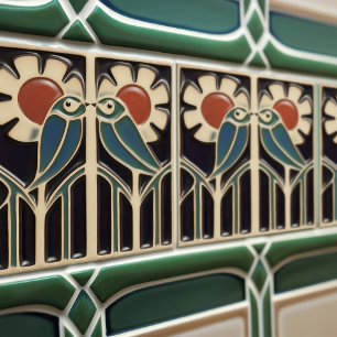 Vogel op bloemen Art Deco Nouveau wanddecoratie Tegeltje