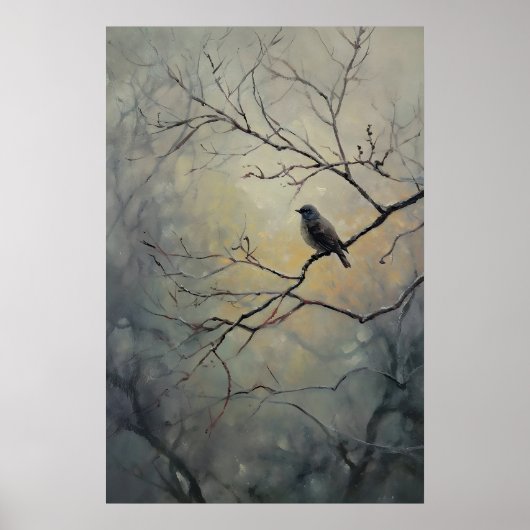 Vogel op boom gezeten Donkere Academie, Vogel Muur Poster (Voorkant)