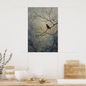 Vogel op boom gezeten Donkere Academie, Vogel Muur Poster (Keuken)