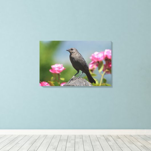 Vogel op een hek canvas afdruk (Insitu (Houten vloer))