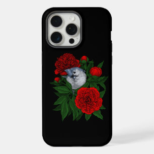 Vogel op een rood pioenboeket iPhone 15 pro max hoesje
