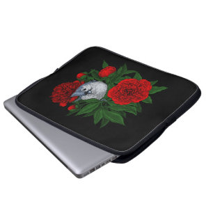 Vogel op een rood pioenboeket laptop sleeve