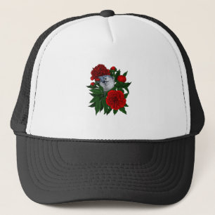 Vogel op een rood pioenboeket trucker pet