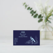 Vogel op een scrol (blauw) visitekaartje (Staand voorkant)