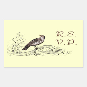 Vogel op een scrol (bruin) rechthoekige sticker