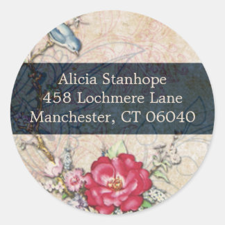 Vogel op een tak in Blue & Cream Ronde Sticker