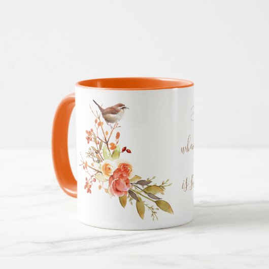 Vogel op een tak van Rozen Mok (Voorkant links)