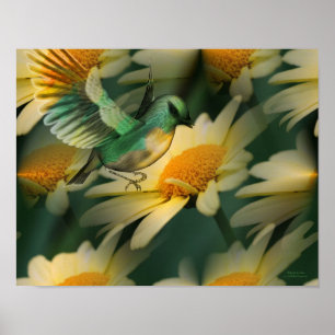 Vogel op geel Poster met fantasy Art
