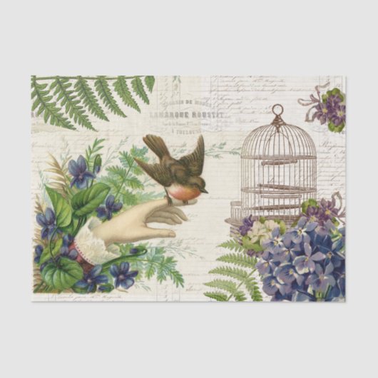 Vogel op hand  overschrijdt weefselpapier tissuepapier (Voorkant)