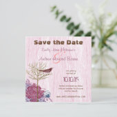 vogel op het HoutGrain-huwelijk sparen de datum Save The Date (Staand voorkant)