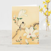 Vogel op Magnolia Tree Japanse houtblok Print Kaart (Gele Bloem)