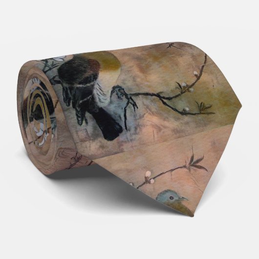 Vogel op Sakura-boom Stropdas (Opgerold)