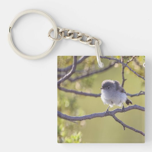Vogel op Twig (Bushtit) Sleutelhanger (voorkant)