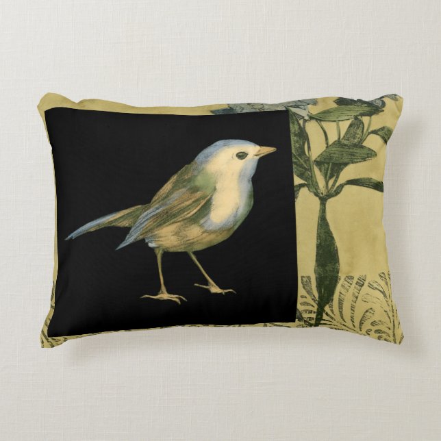 Vogel op zwarte en  achtergrond decoratief kussen (Voorkant)